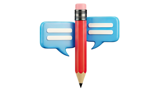 3D Pencil and Speech Bubbles Icon - Powered by Adobe