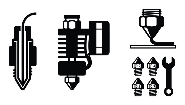 Diagram 3d printer parts component vector icon illustration in black and white simple design