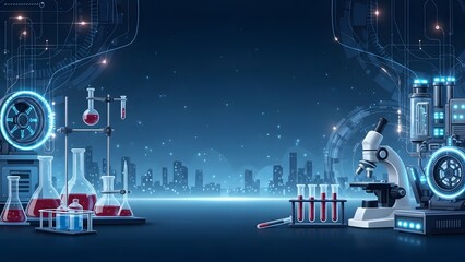 Future Science Laboratory Background With Advanced Digital Technology And Medical Research Equipment