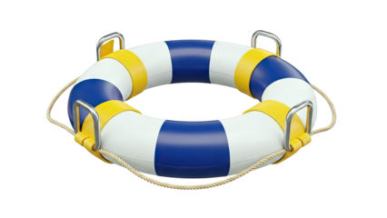 Blue, White, and Yellow Lifebuoy with Rope