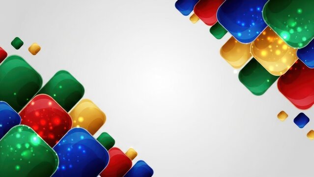 A colorful abstract background with geometric shapes and glowing particles. - Powered by Adobe