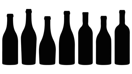 Set of Black Bottle Silhouettes Isolated on White Background