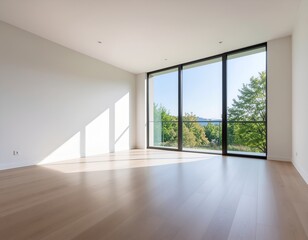 Obraz premium Minimalist Empty Room with Large Window and Natural Sunlight