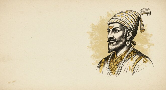 Chhatrapati Shivaji Maharaj Portrait Vintage Art Indian Warrior King History Maharashtra Culture Illustration
