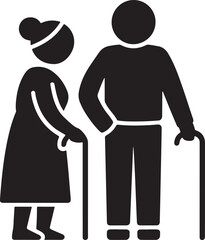 Elderly Couple Walking with Canes Silhouette