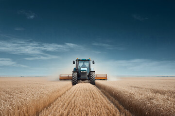 Obraz premium The tractors that are harvesting in the wheat field