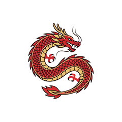 Fototapeta premium A red and gold dragon with a long curved body