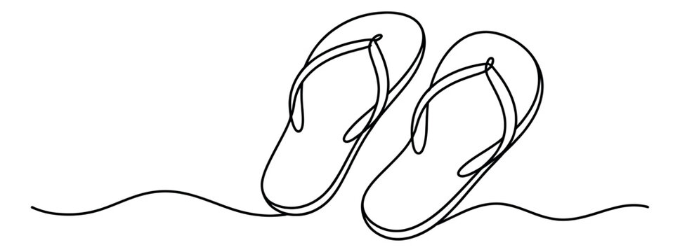 Continuous line art illustration of a pair of flip flops for summer vacation