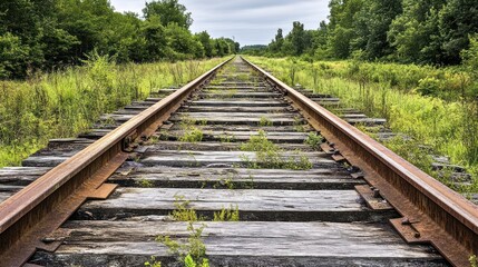Fototapeta premium Rustic Railroad Tracks Vanishing Rural Landscape