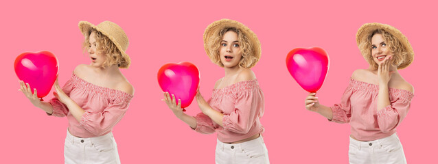 Set, Valentine's Day is shown with a girl holding balloons in pink