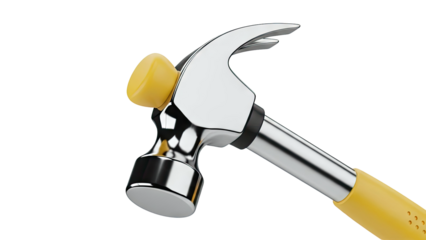 Close-up of a Polished Metal Hammer with a Yellow Handle