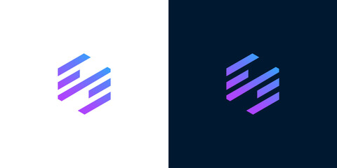 Abstract geometric logo design with gradient stripes and cube shape, suitable for technology and innovation branding