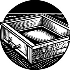 Open wooden drawer on textured surface