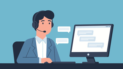 Customer Service Representative Working on Computer.