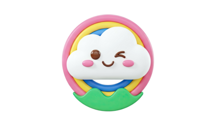 Cute Winking Cloud with Rainbow and Green Grass