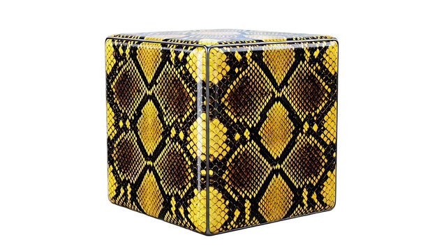 Cube with Yellow and Black Python Skin Pattern