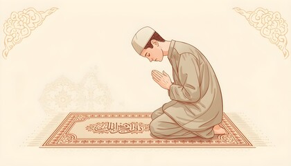 illustration of a Muslim sitting on a prayer mat and praying