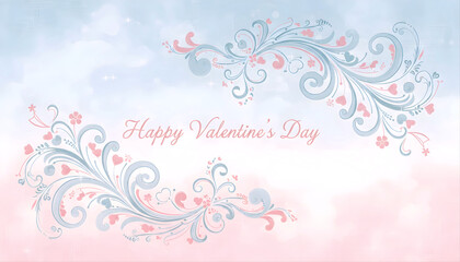 Valentine's Day greeting illustration with blue background and beautiful ornaments