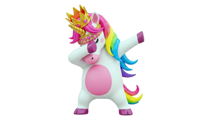 Cute Unicorn Doing the Dab Pose with Crown and Rainbow Mane