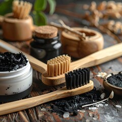 Eco-friendly oral care products with black charcoal and wooden elements