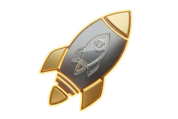 3d gold and silver rocket icon isolated on transparent background