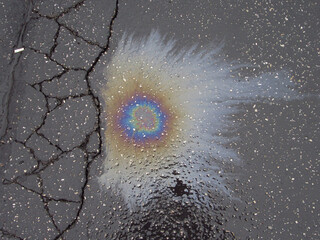 Fototapeta premium Rainbow Oil Stain on Wet Asphalt Psychedelic Shape