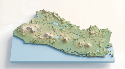 Detailed 3D Topographic Relief Map of El Salvador