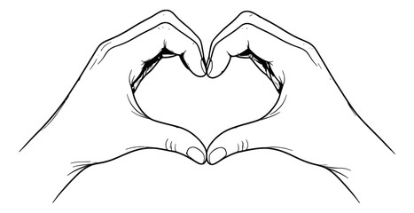 Obraz premium Line art illustration of hands depicting a heart symbol for love and appreciation