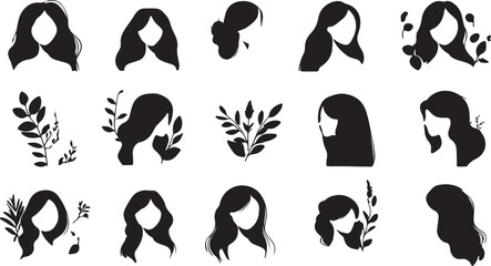 A vector set of women shoes and animals featuring a black silhouette collection of a cat, dog, and bird in a cartoon art design for a nature logo or tattoo icon symbol