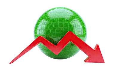 Green globe with red downward trending graph arrow