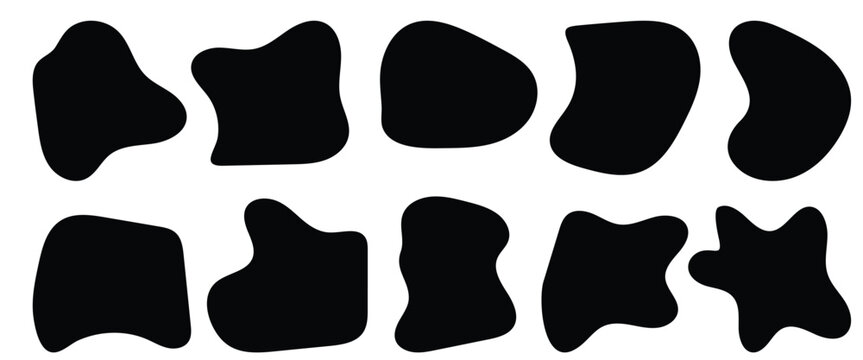 Abstract organic shape round irregular form set. Liquid organic blob curve fluid shape figure. Blobs shape perfect for backgrounds, masks, stickers, posters, branding, modern design, web.