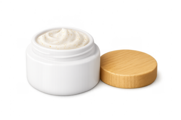 Cosmetic cream jar opening with wooden lid