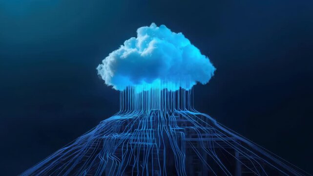 Cloud network data technology digital connection with glowing blue circuit streams and futuristic