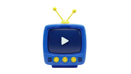 3D Cartoon Retro TV with Play Button on Screen