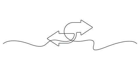 Continuous one-line drawing of a double exchange arrow symbol. Concepts for symbolizing exchange, choice, an alternate route, or fluctuation