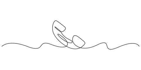Minimalist one-line drawing of a vintage telephone handset and cord vector illustration