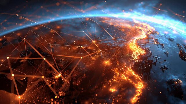 Cinematic rare earth global demand technology illustration, glowing mineral elements flowing through interconnected technological systems, abstract global network suggesting rising demand, controlled 