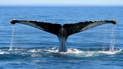 Obraz premium Humpback whale tail fluke ocean dive wildlife