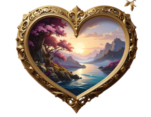  Heart-shaped photo frame with gold accents