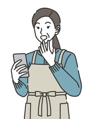スマートフォンを見て驚く主婦のイラスト