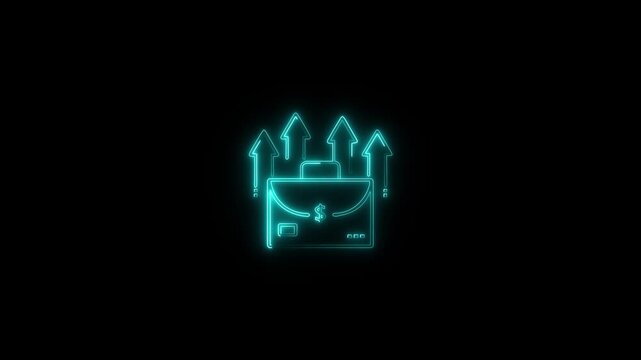 Neon Briefcase with dollar icon. Financial businessmen bag glowing on black background. business concept neon icon.4k animation motion video..