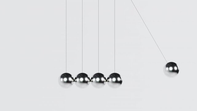Silver Chrome Newton's Cradle on White Background - Corporate Physics Loop