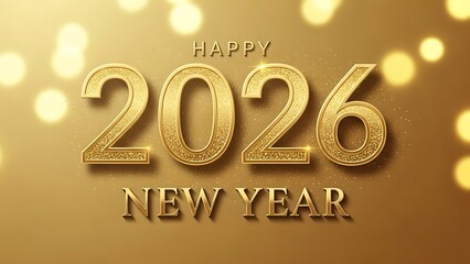 Elegant golden design prominently showcasing the festive greeting happy new year 2026 with sparkling texture and shimmering bokeh lights creating a luxurious and celebratory atmosphere for seasonal gr