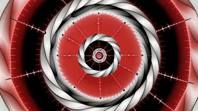 Spiral Mechanical Target Device With Red Background In Motion.