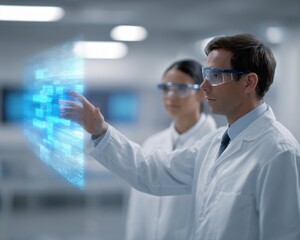 Engineers and scientists collaborating on climate solutions high-tech lab digital innovations indoor environment professional perspective