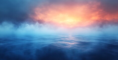 Obraz premium Ethereal Ocean Mist With Fiery Sunset Sky Horizon water
