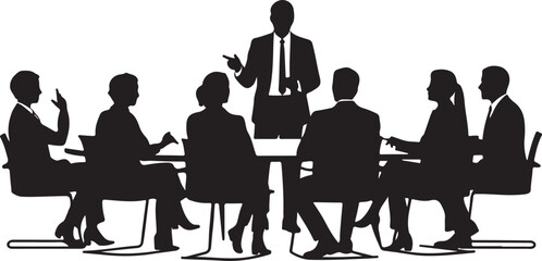 Silhouette of people in a business meeting around a table