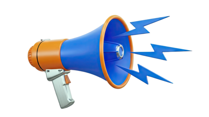 3D Megaphone with Blue Lightning Bolts