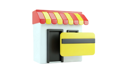 3D Icon of a Storefront with a Credit Card