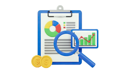 Financial Analysis with Charts and Magnifying Glass